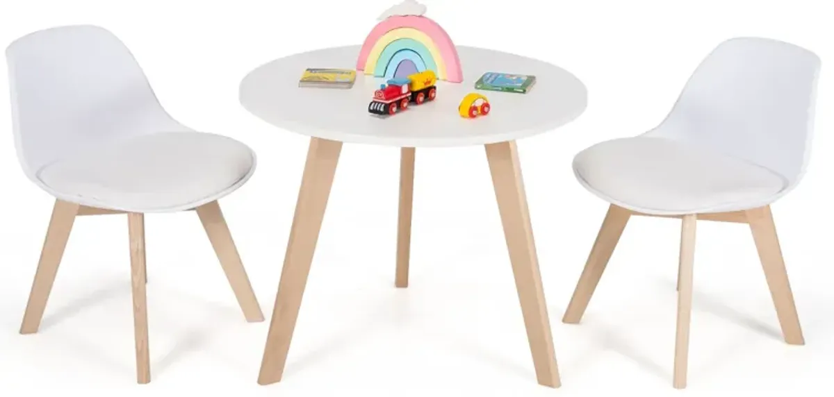 Modern Kids Activity Play Table and 2 Chairs Set with Beech Leg Cushion-White