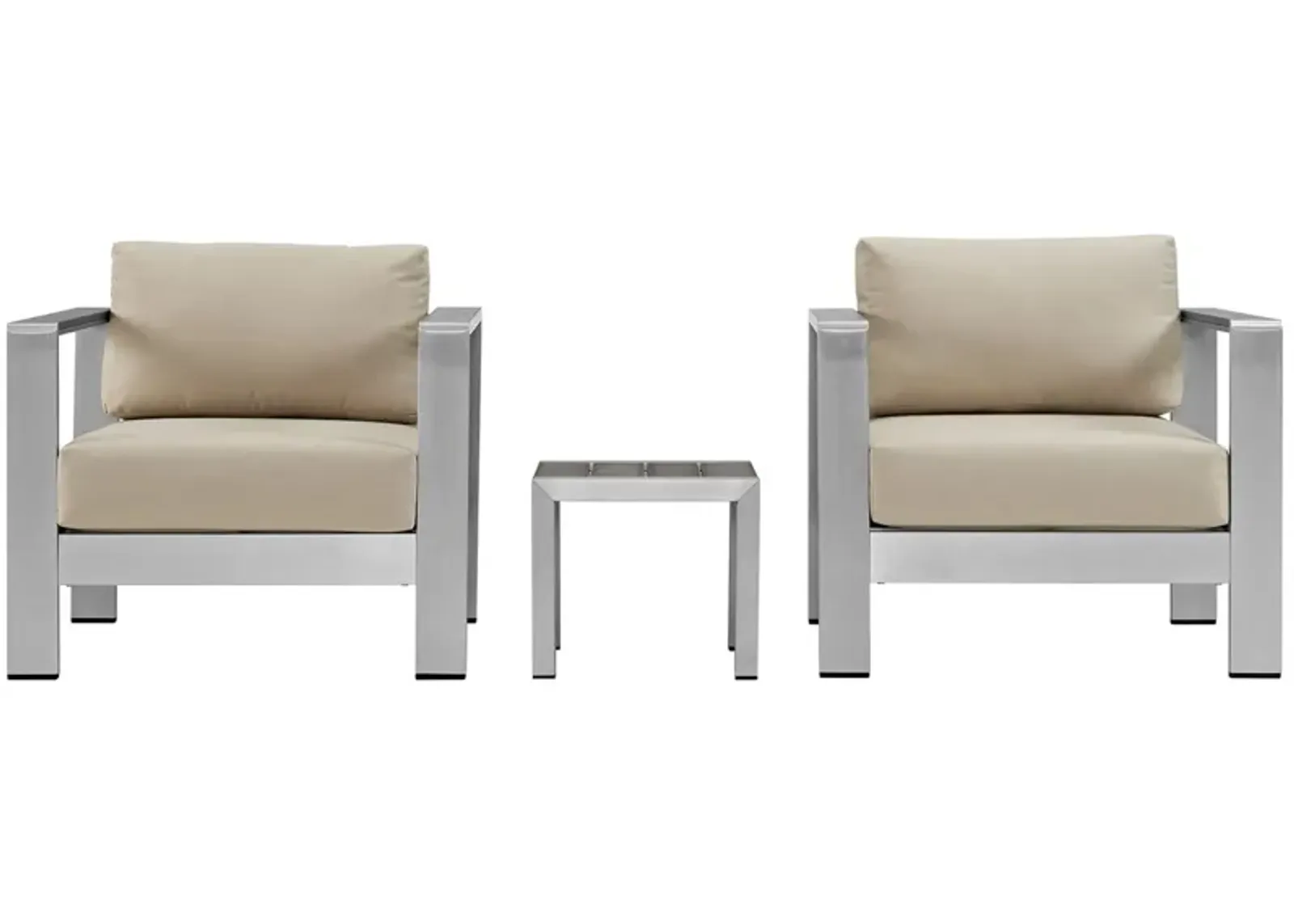 Shore 3 Piece Outdoor Patio Aluminum Set - Silver Beige