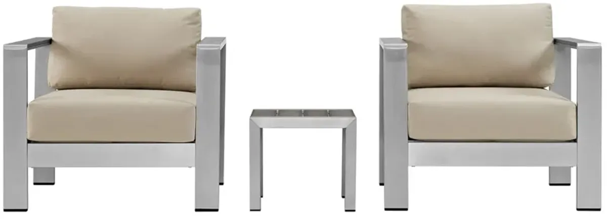 Shore 3 Piece Outdoor Patio Aluminum Set - Silver Beige