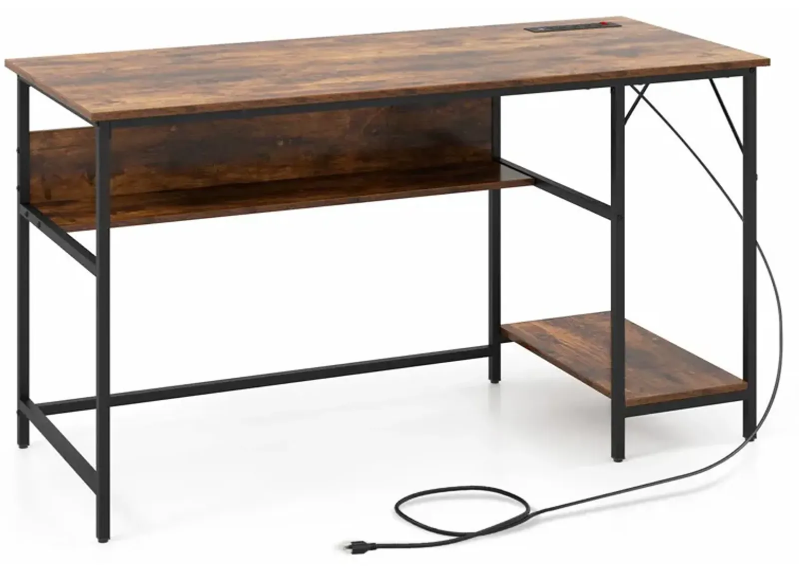 55 Inches Computer Desk with Charging Station-Brown