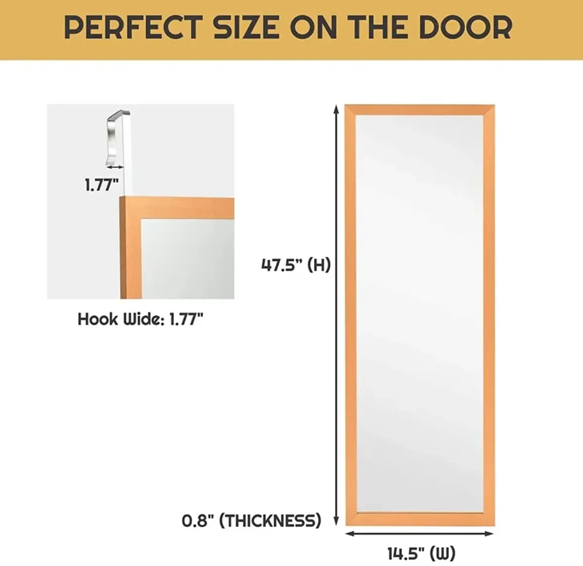 QuikFurn Gold Full Length Bedroom Mirror with Over the Door or Wall Mounted Design