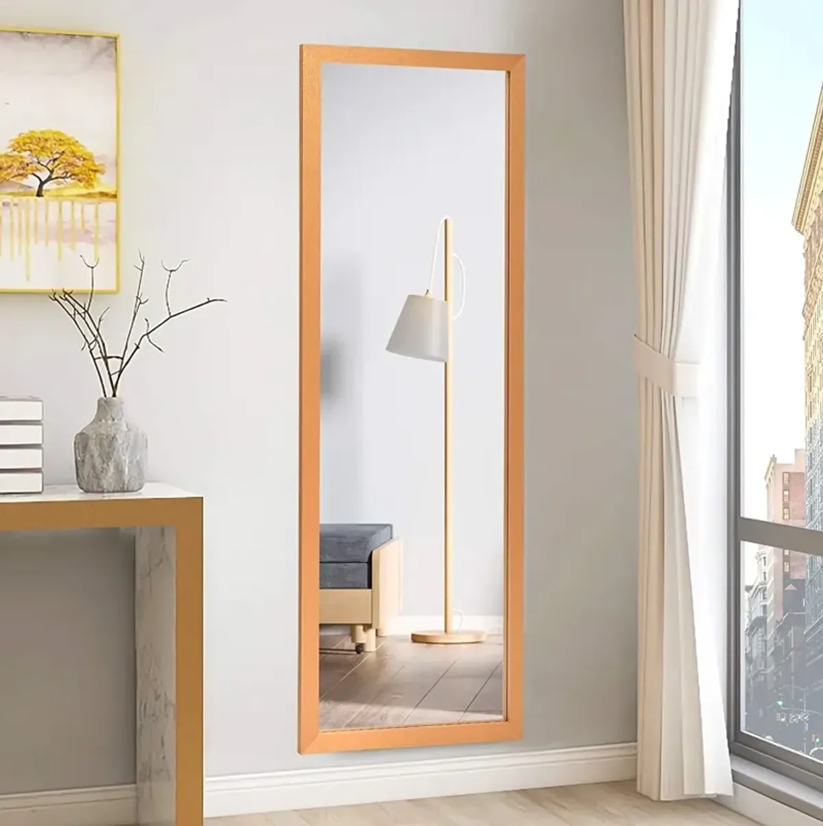 QuikFurn Gold Full Length Bedroom Mirror with Over the Door or Wall Mounted Design