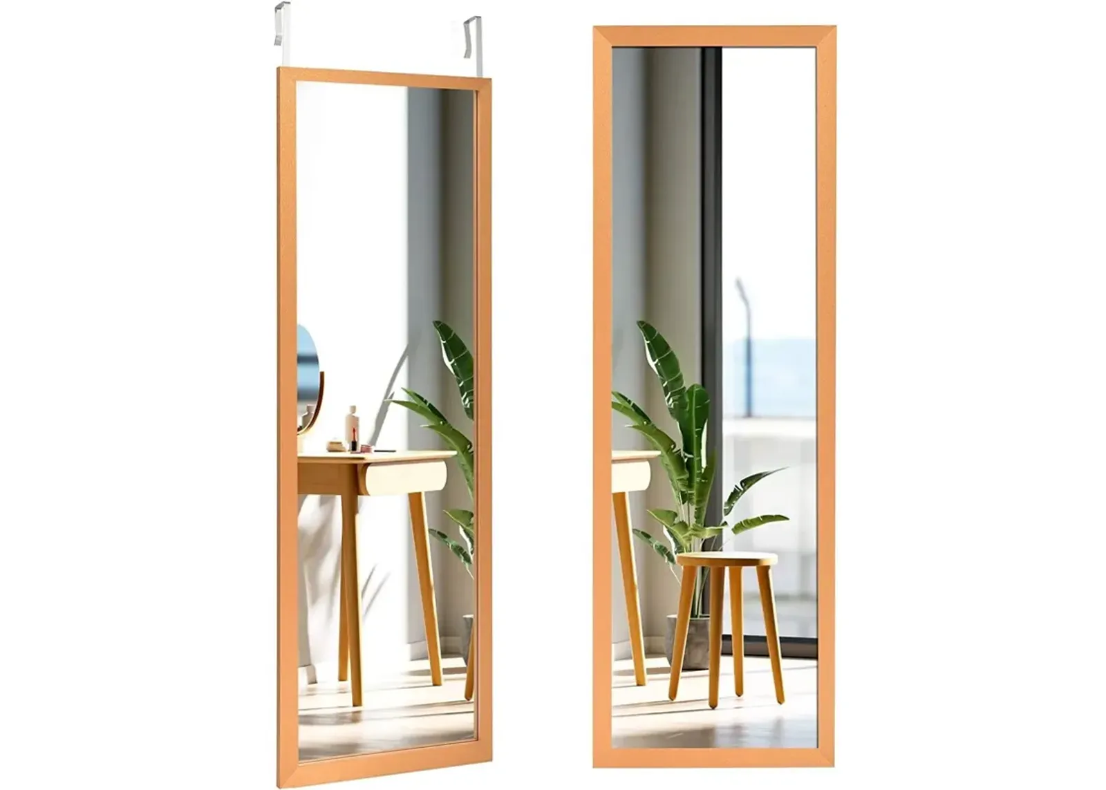 QuikFurn Gold Full Length Bedroom Mirror with Over the Door or Wall Mounted Design