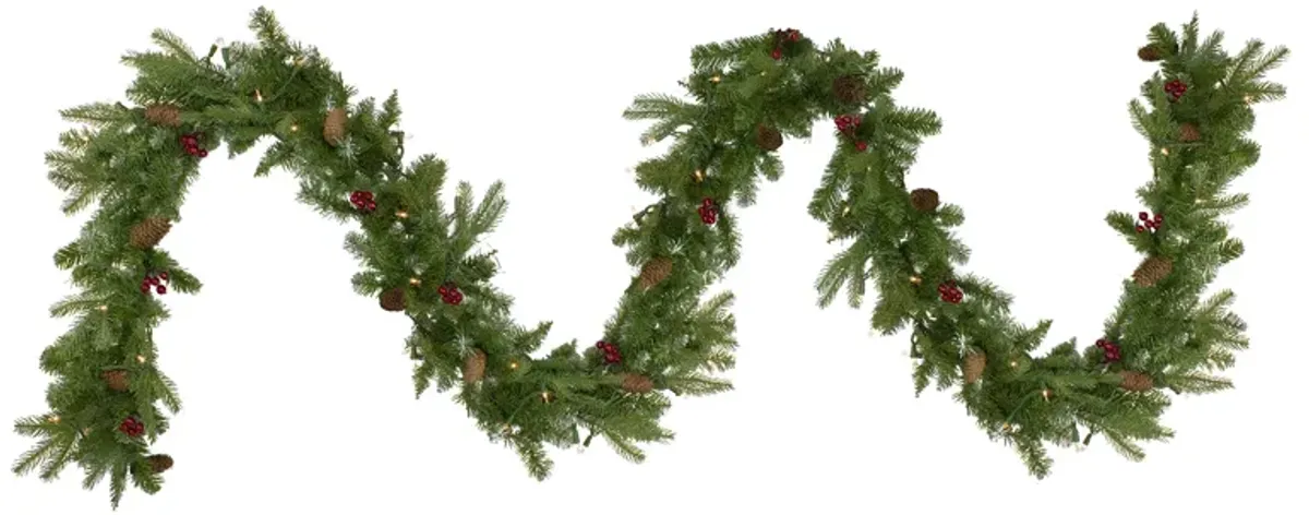 9' x 12" Pre-Lit Mixed Winter Berry Pine Artificial Christmas Garland - Clear Lights