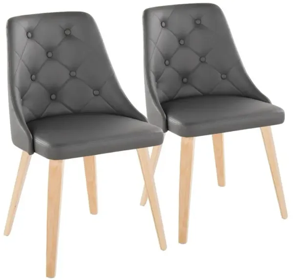 LumiSource Natural Wood, Grey PU Marche Chair - Set of 2