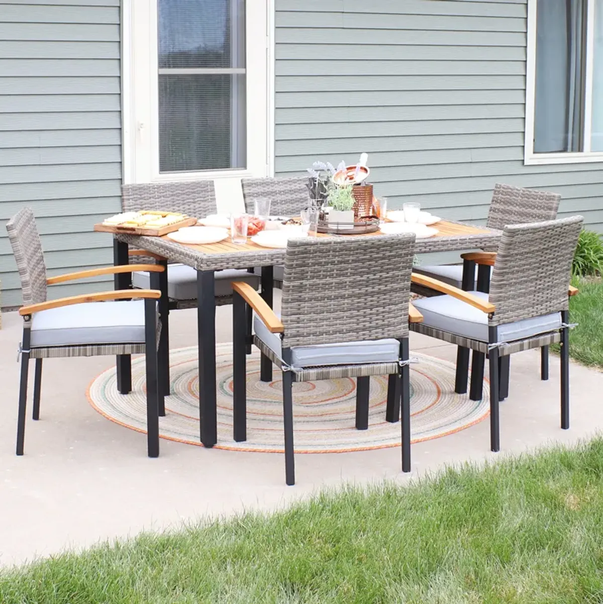 Sunnydaze Carlow Resin Wicker 7-Piece Patio Dining Set