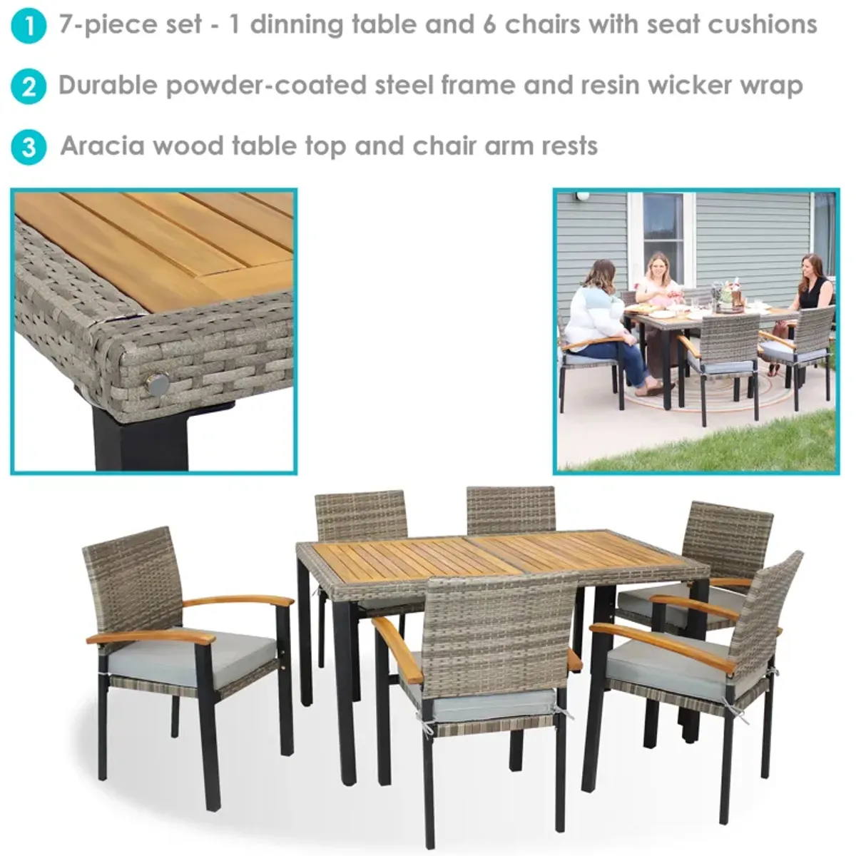 Sunnydaze Carlow Resin Wicker 7-Piece Patio Dining Set