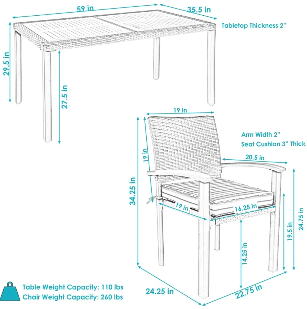 Sunnydaze Carlow Resin Wicker 7-Piece Patio Dining Set