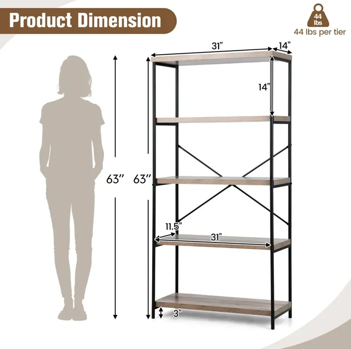 Multipurpose Open Bookcase Industrial Rack Wide Standing Storage Shelf