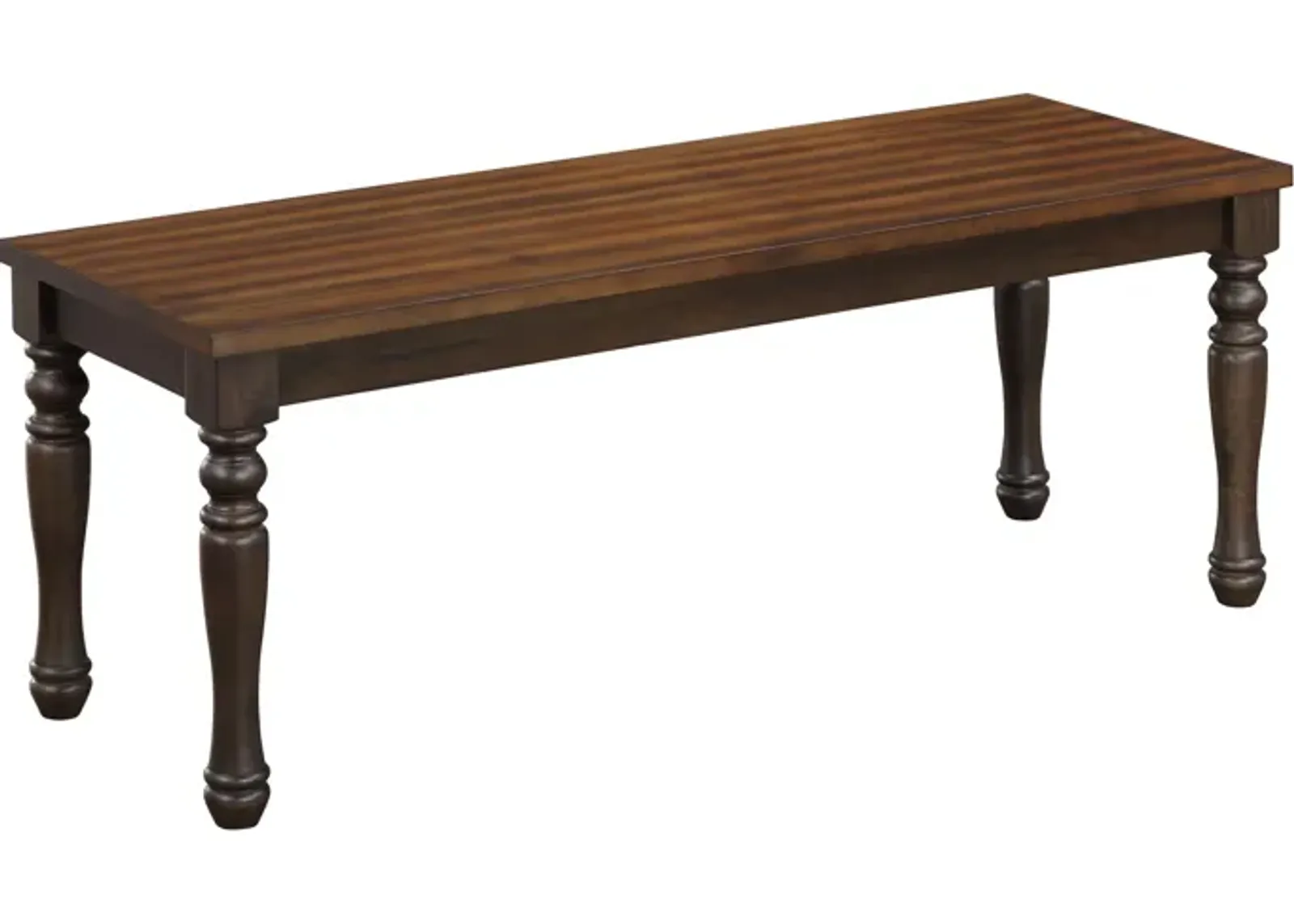 May 48 Inch Two Tone Dining Bench, Turned Legs, Rich Brown Wood Finish - Benzara