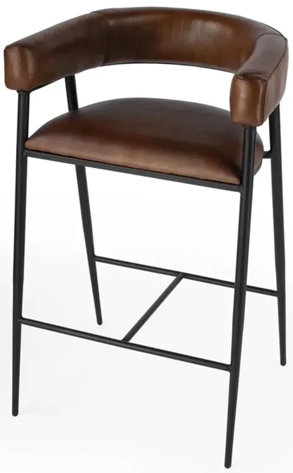 Butler Specialty Dallas Leather and Iron cushioned 28.5 Bar Stool, Medium Brown