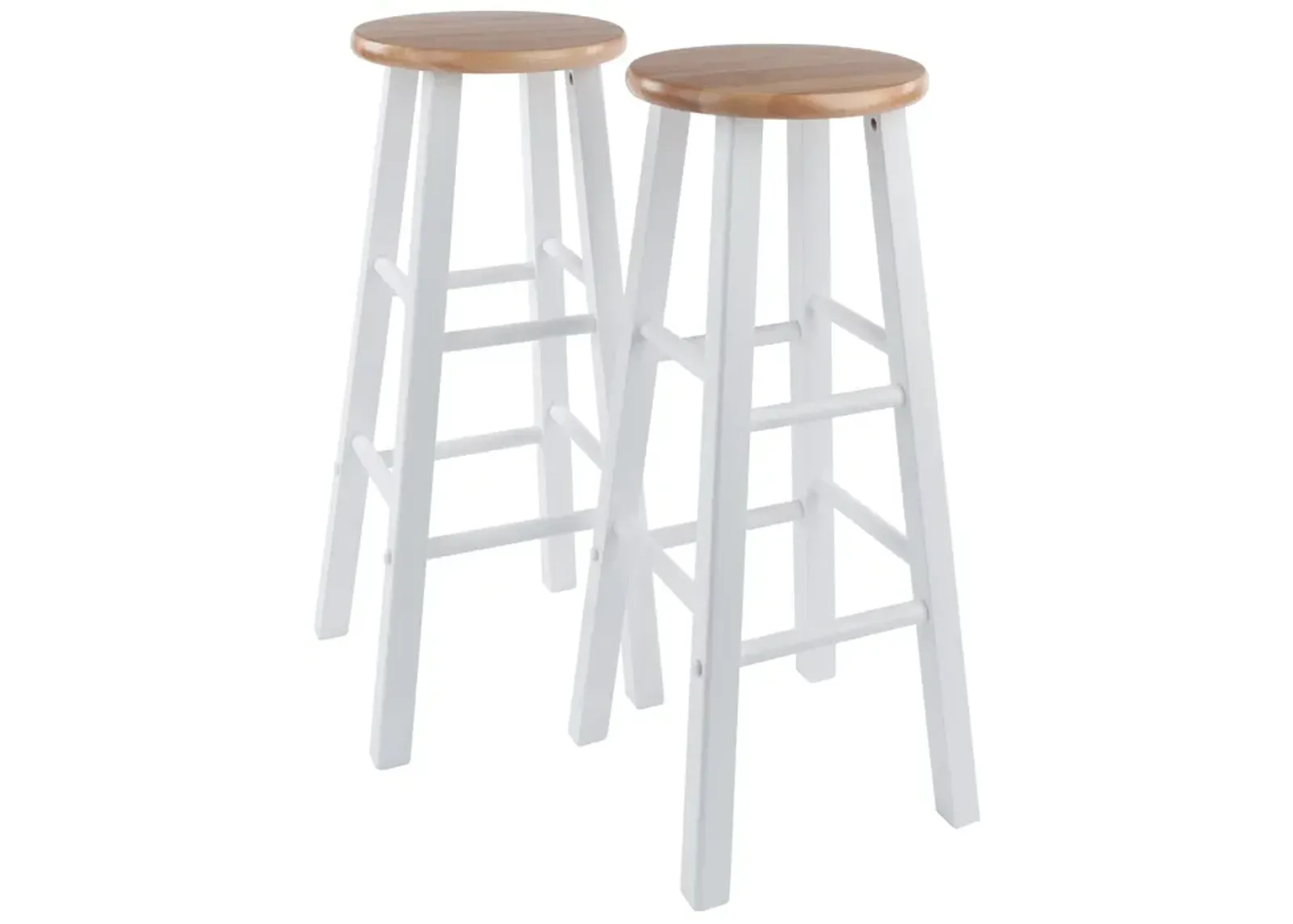 Yardlio "Premium Solid Wood 29" Bar Stool Set: Simple, Durable, White/Natural, 2-Pc