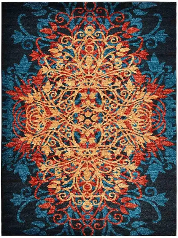 RUGSOTIC CARPETS MACHINE MADE HEATSET POLYPROPYLENE AREA RUGS  - 6'7''x9', Rectangle Shape, Caramel Blue Color, Floral Modern Design, Midium Pile Machine Made Area Rugs (MX0012)