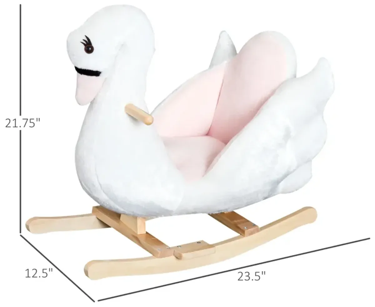 Elegant Avian Rocker: White/Pink Swan Rocking Horse with Music