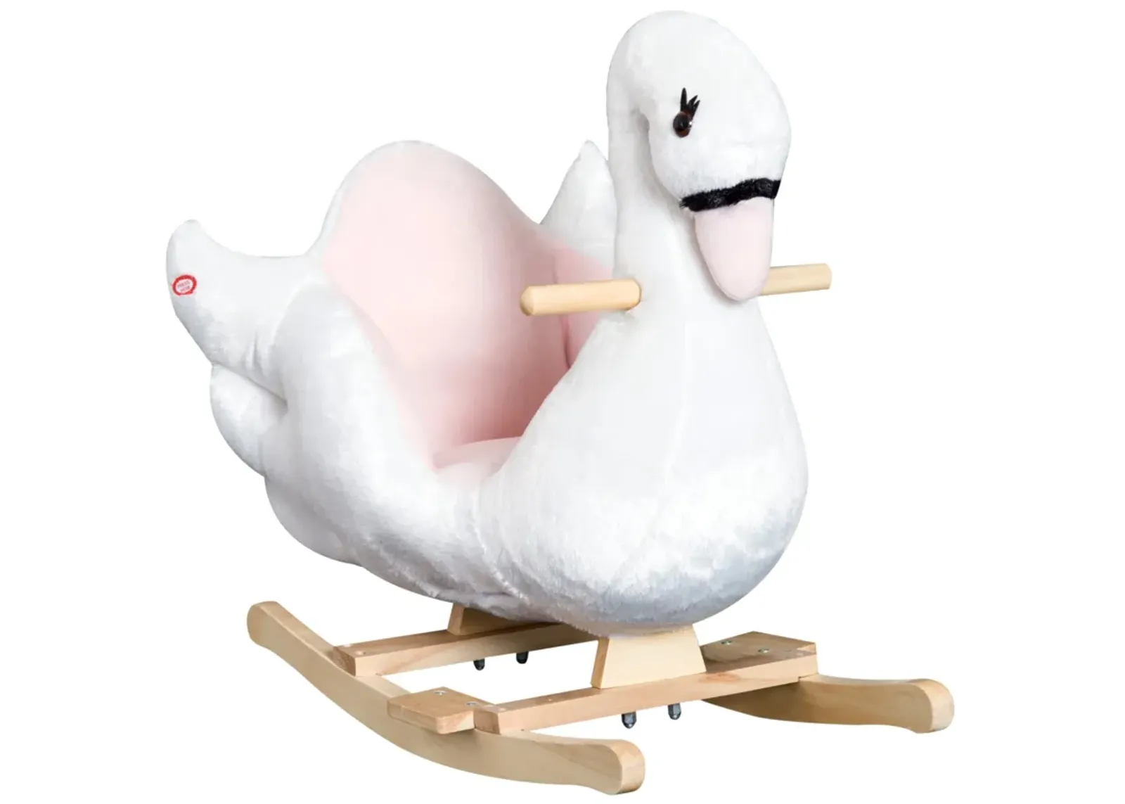 Elegant Avian Rocker: White/Pink Swan Rocking Horse with Music