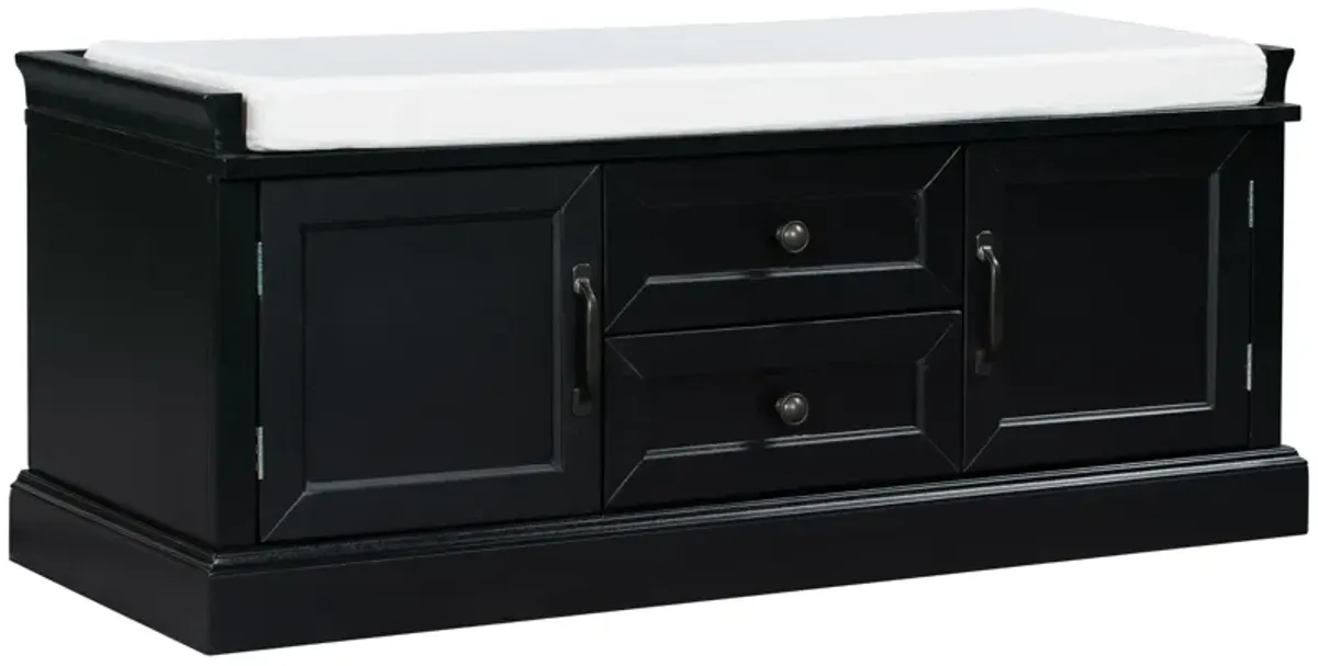 Storage Bench With 2 Drawers And 2 Cabinets, Shoe Bench With Removable Cushion For Living Room