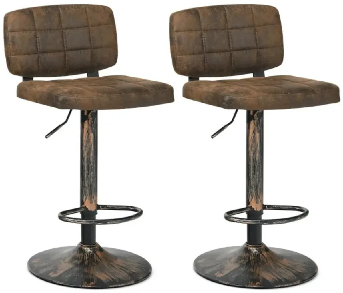 Hivvago Set of 2 Vintage Bar Stools with Adjustable Height and Footrest