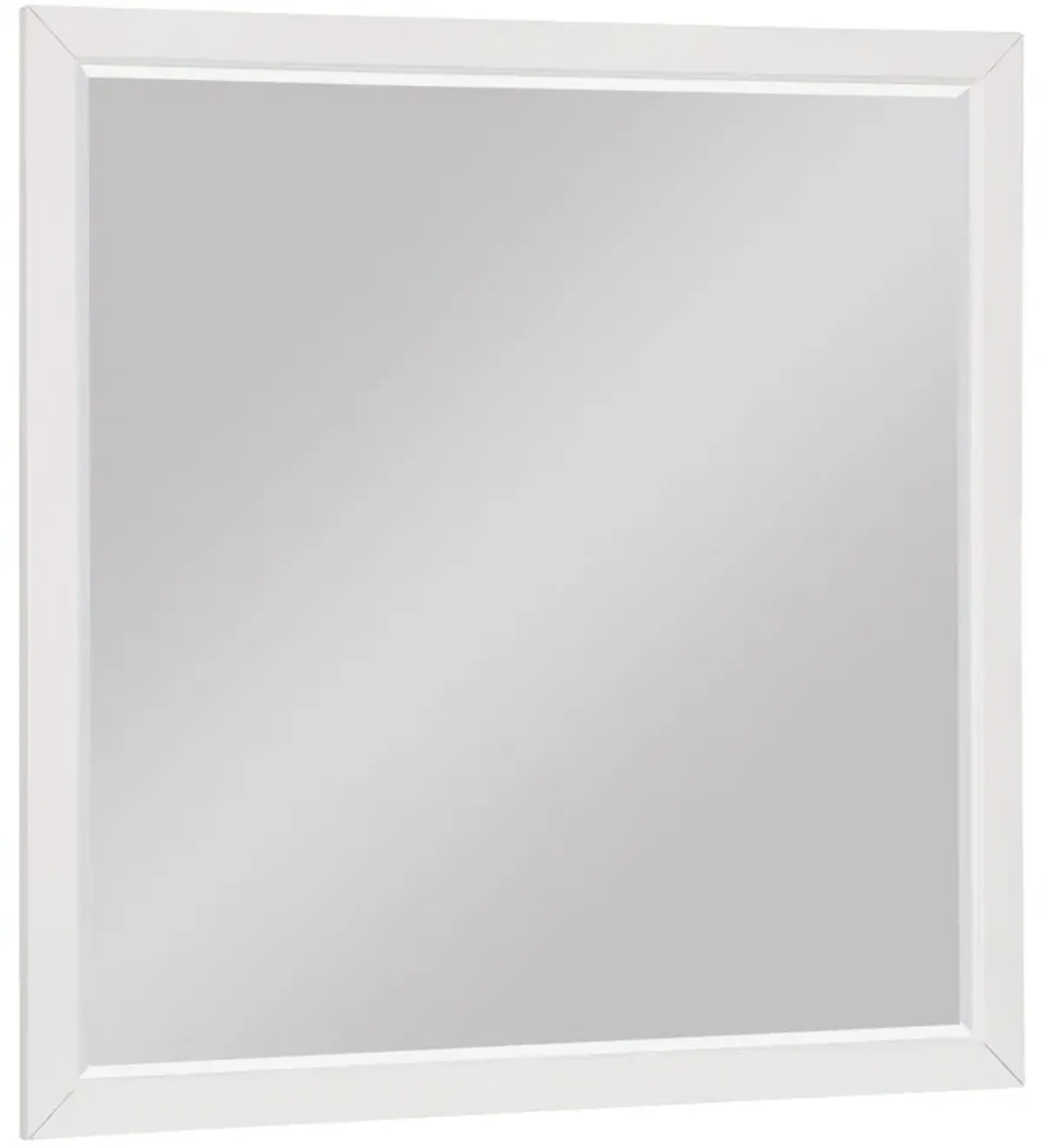 Transitional Style Square Wooden Frame Mirror, White-Benzara