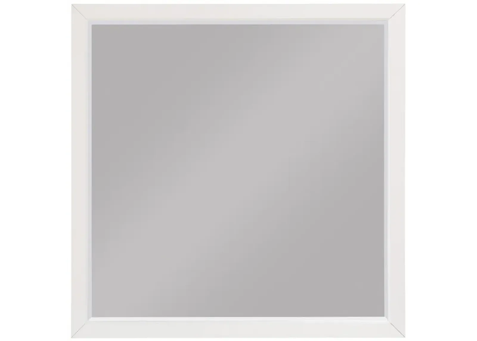 Transitional Style Square Wooden Frame Mirror, White-Benzara