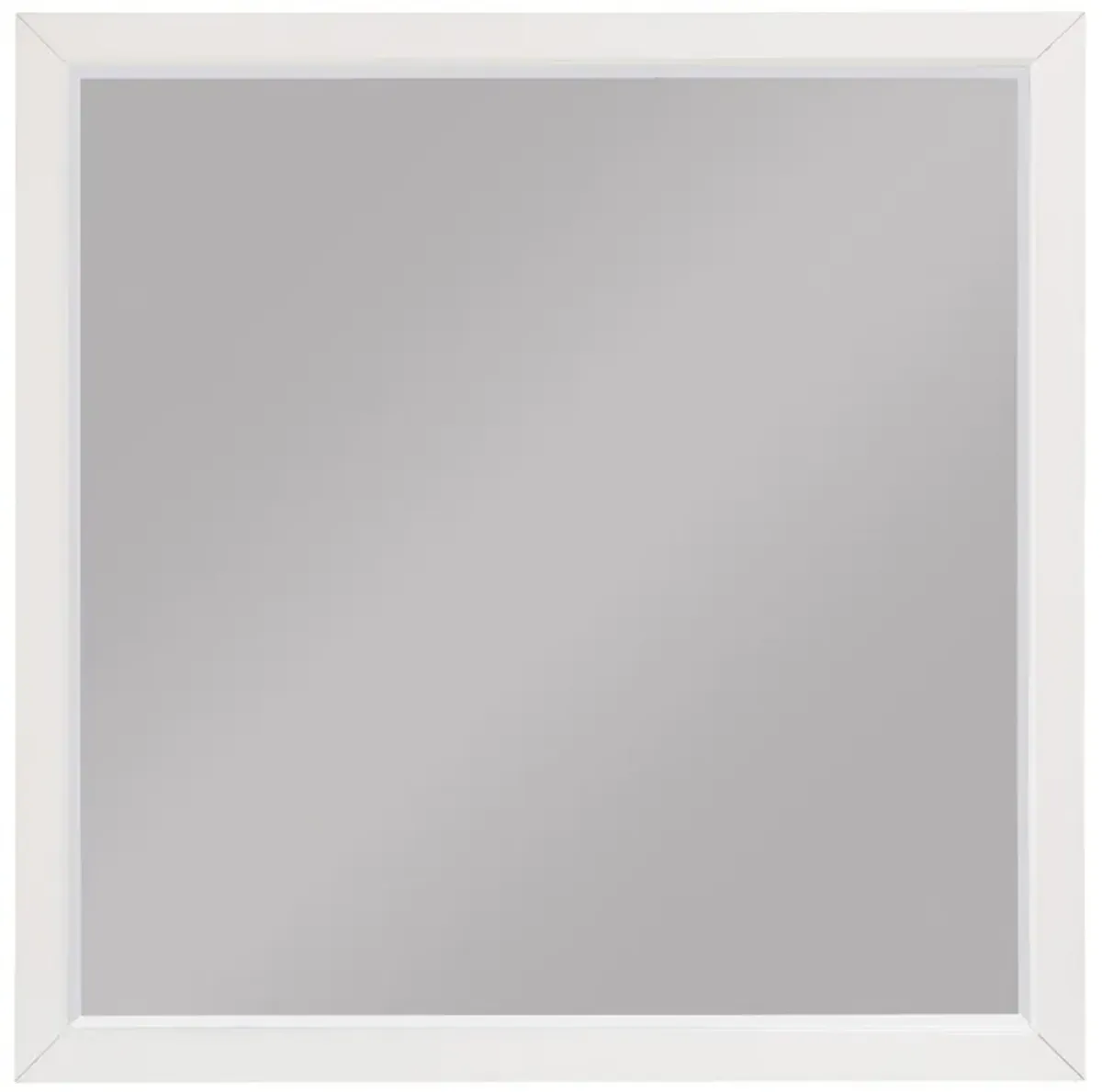 Transitional Style Square Wooden Frame Mirror, White-Benzara