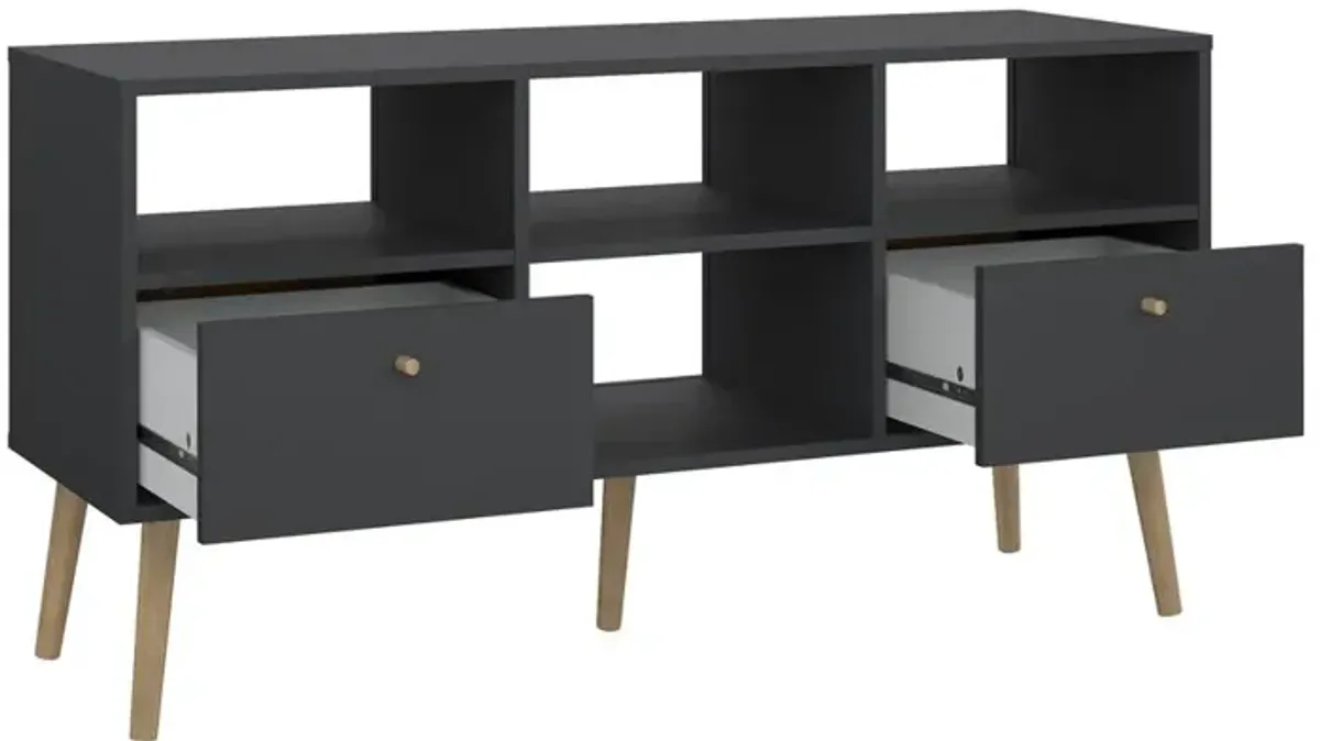 Tvilum Bodo TV Stand with 2 Drawer and 4 Shelves, Matte Grey