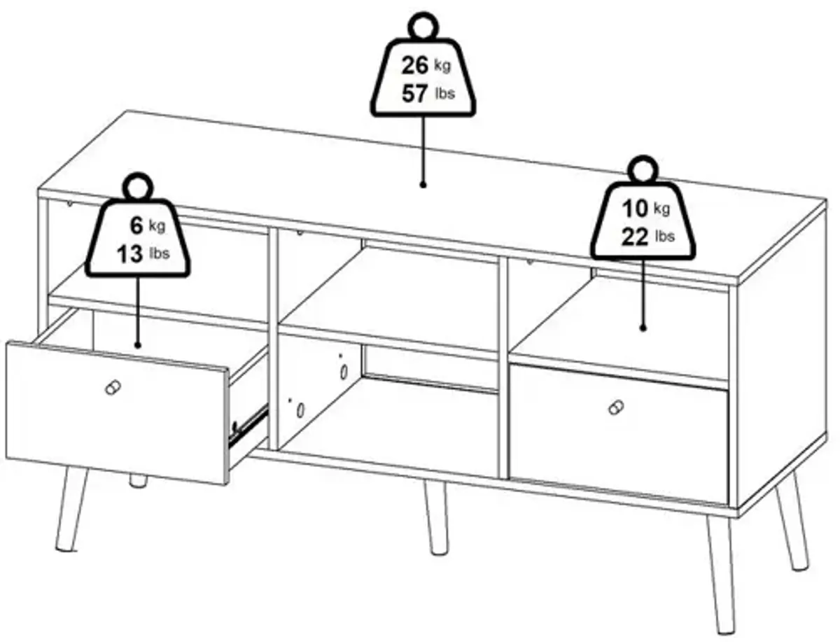 Tvilum Bodo TV Stand with 2 Drawer and 4 Shelves, Matte Grey