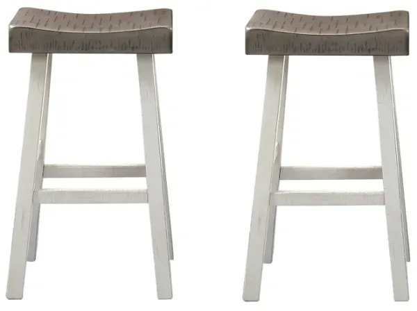 Bianca Counter Stool Set of 2, Dark Gray Saddle Seat, White Solid Wood - Benzara