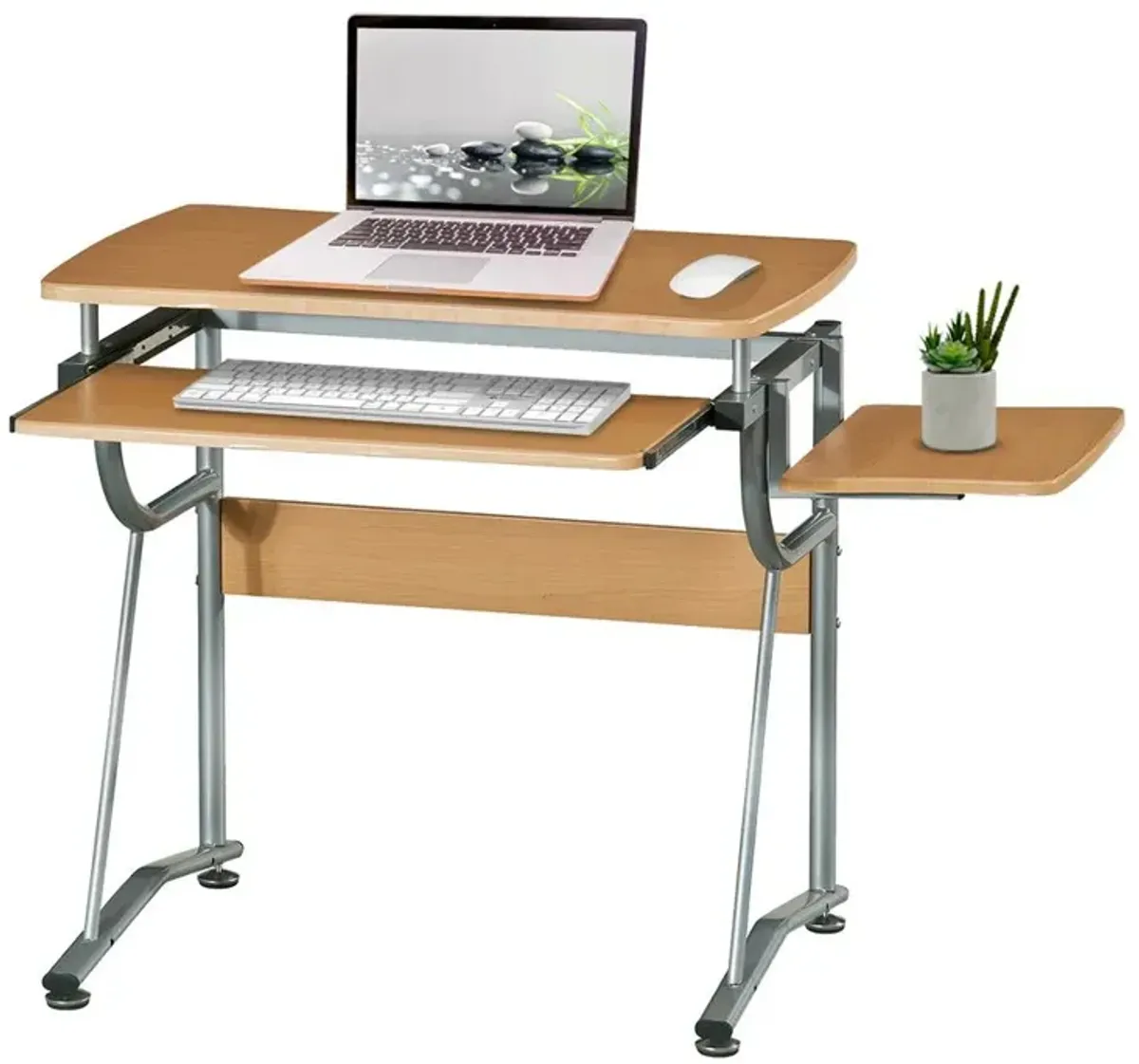 Compact Computer Desk With Side Shelf And Keyboard Panel. Color: Cherry