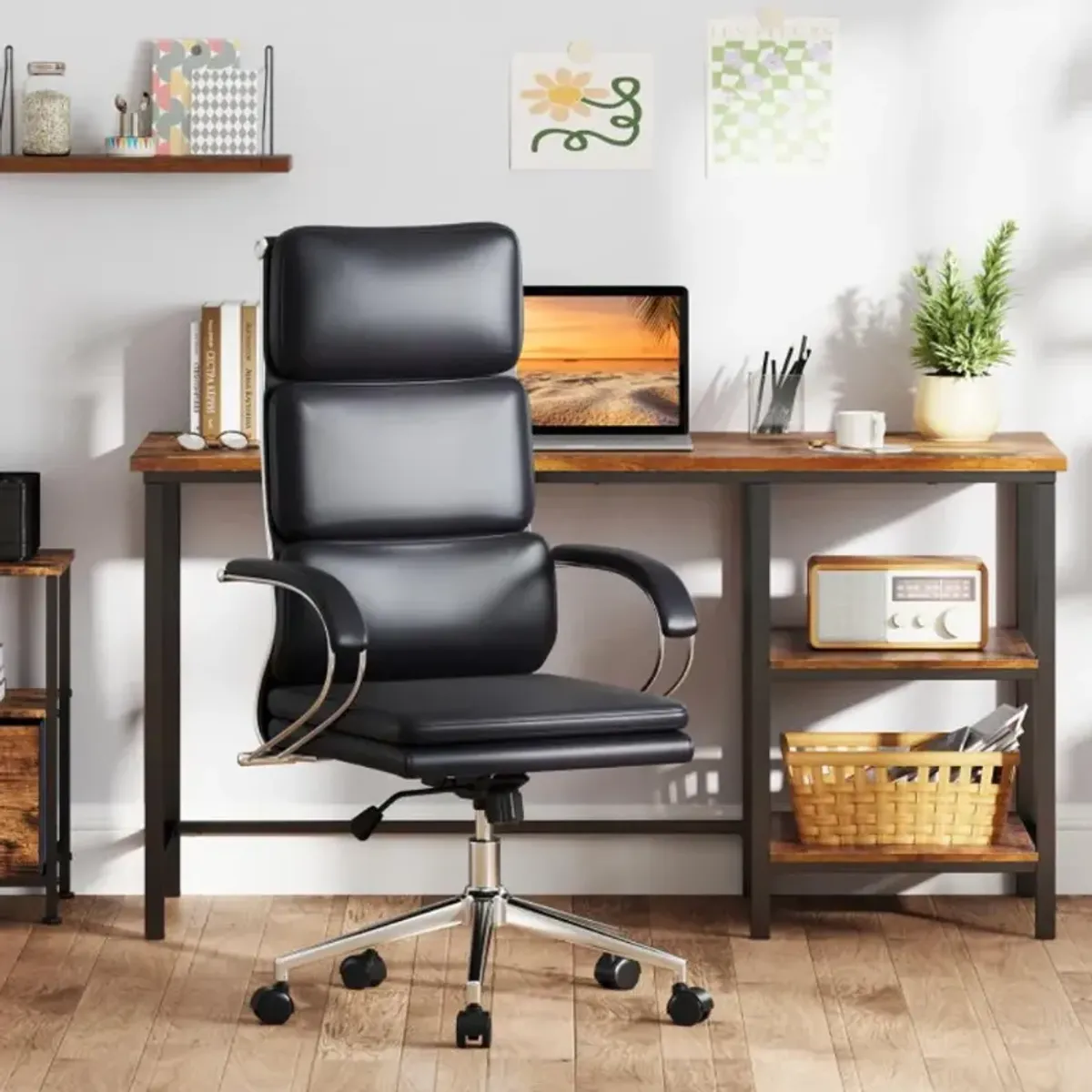 Hivvago Ergonomic Leather Office Chair with Adjustable Height and Rocking Function