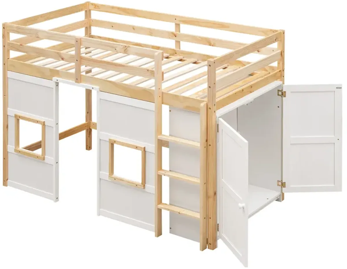 Merax Loft Bed with Storage Wardrobe and 2 Windows