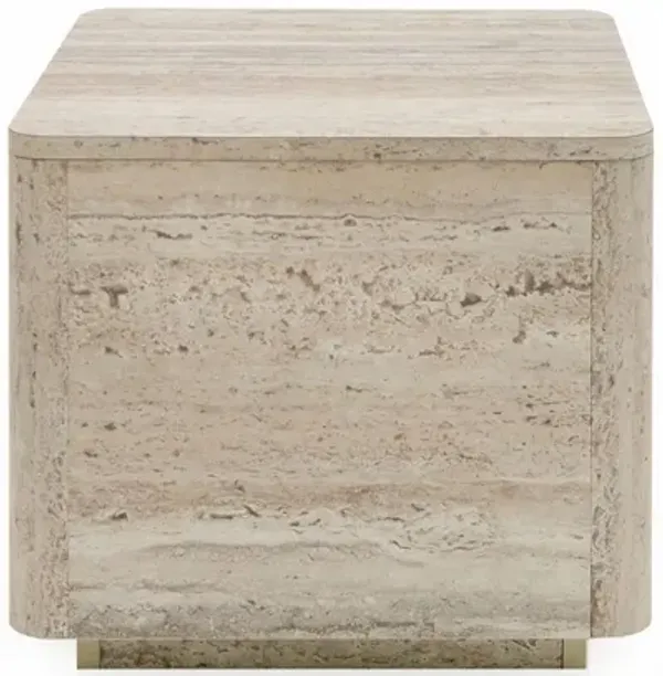 Benjara Lia 20 Inch End Table, Square Travertine Stone Finish Laminated Top, Natural Gray
