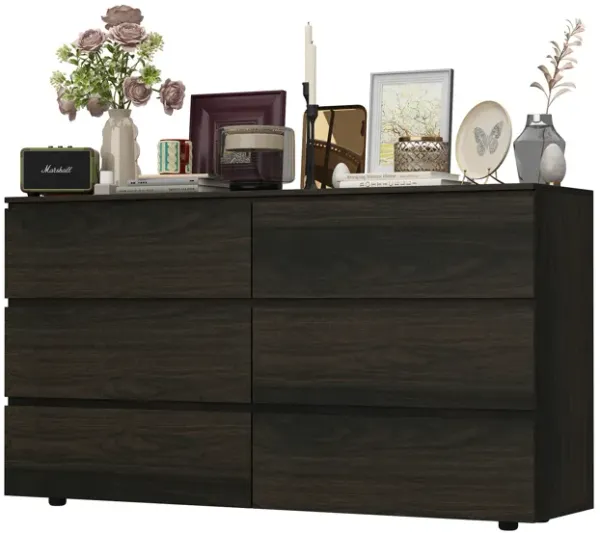 FUFU&GAGA 6-Drawer Natural Oak Dresser, Handle-Free Wooden Storage Cabinet for Bedroom or Vanity Area, (32.3 in. H x 59 in. W x 15.7 in. D),Yellow