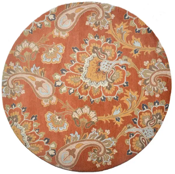 RUGSOTIC CARPETS HAND TUFTED WOOL ECO-FRIENDLY AREA RUGS  - 8'x8', Round Shape, Orange, Floral Modern Design, High Pile Thick Handmade Anti Skid Area Rugs for Living Room, Bed Room (K00151)