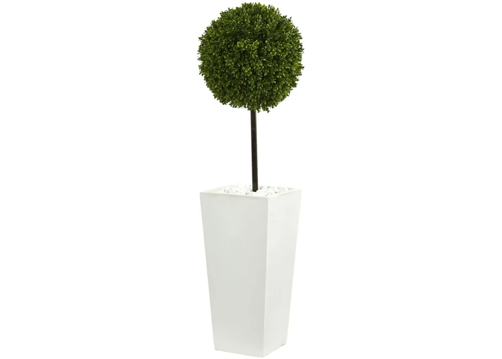 HomPlanti 3.5 Feet Boxwood Ball Topiary Artificial Tree in White Tower Planter UV Resistant (Indoor/Outdoor)