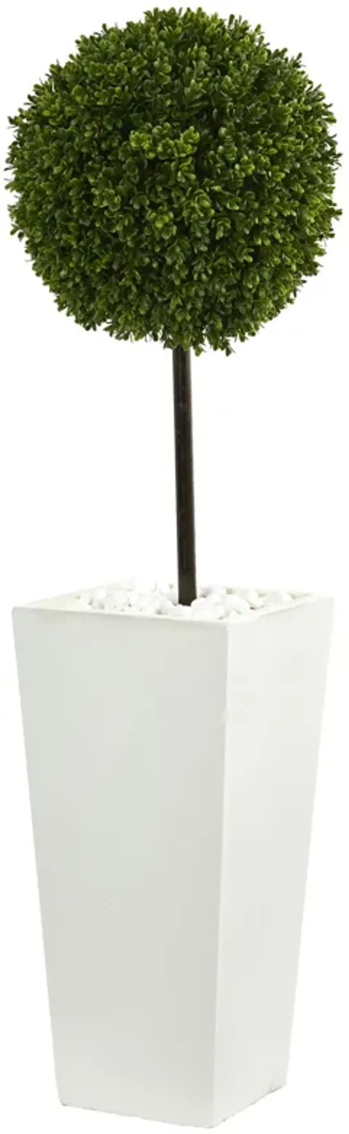 Hivvago 3.5 Feet Boxwood Ball Topiary Artificial Tree in White Tower Planter UV Resistant (Indoor/Outdoor)