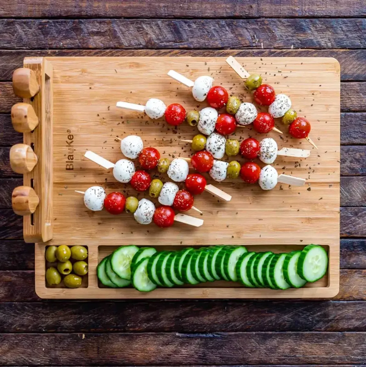 Bamboo Cheese Board and Knife Set - 14x11 inch Charcuterie Board with 4 Cheese Knives - Wood Serving Tray