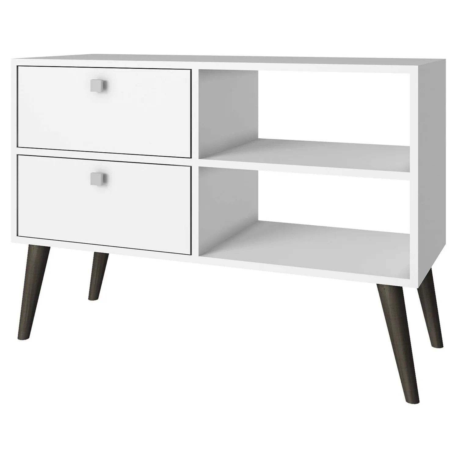 QuikFurn White Grey Wood Modern Classic Mid-Century Style TV Stand Entertainment Center