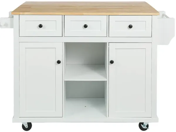 Merax Kitchen Cart with Rubber wood Drop-Leaf Countertop