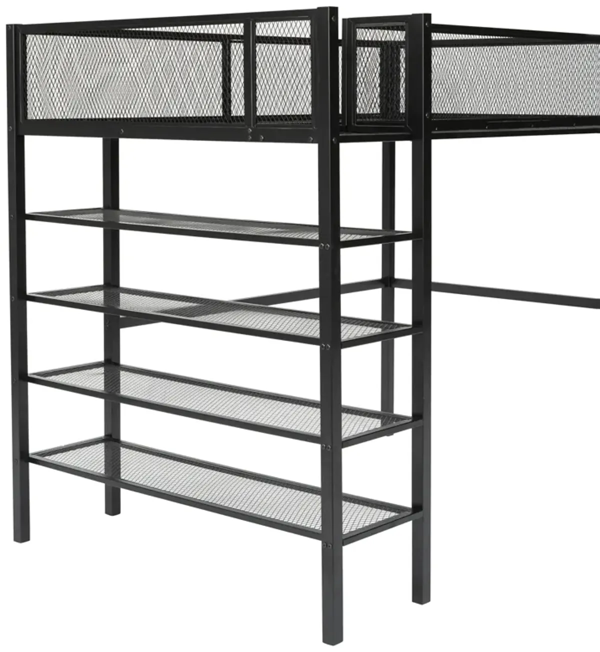 Merax Metal Loft Bed with Storage Shelves