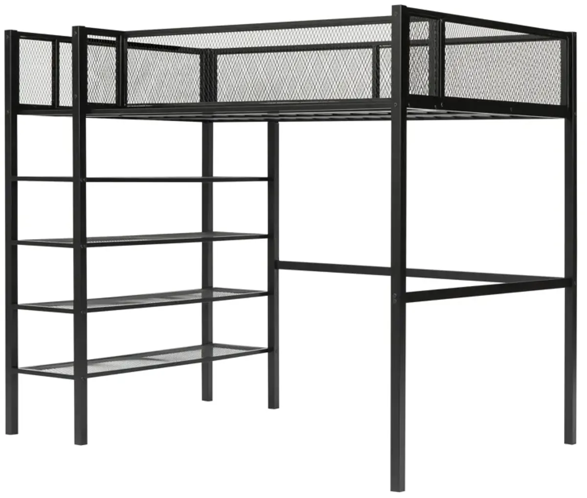 Merax Metal Loft Bed with Storage Shelves