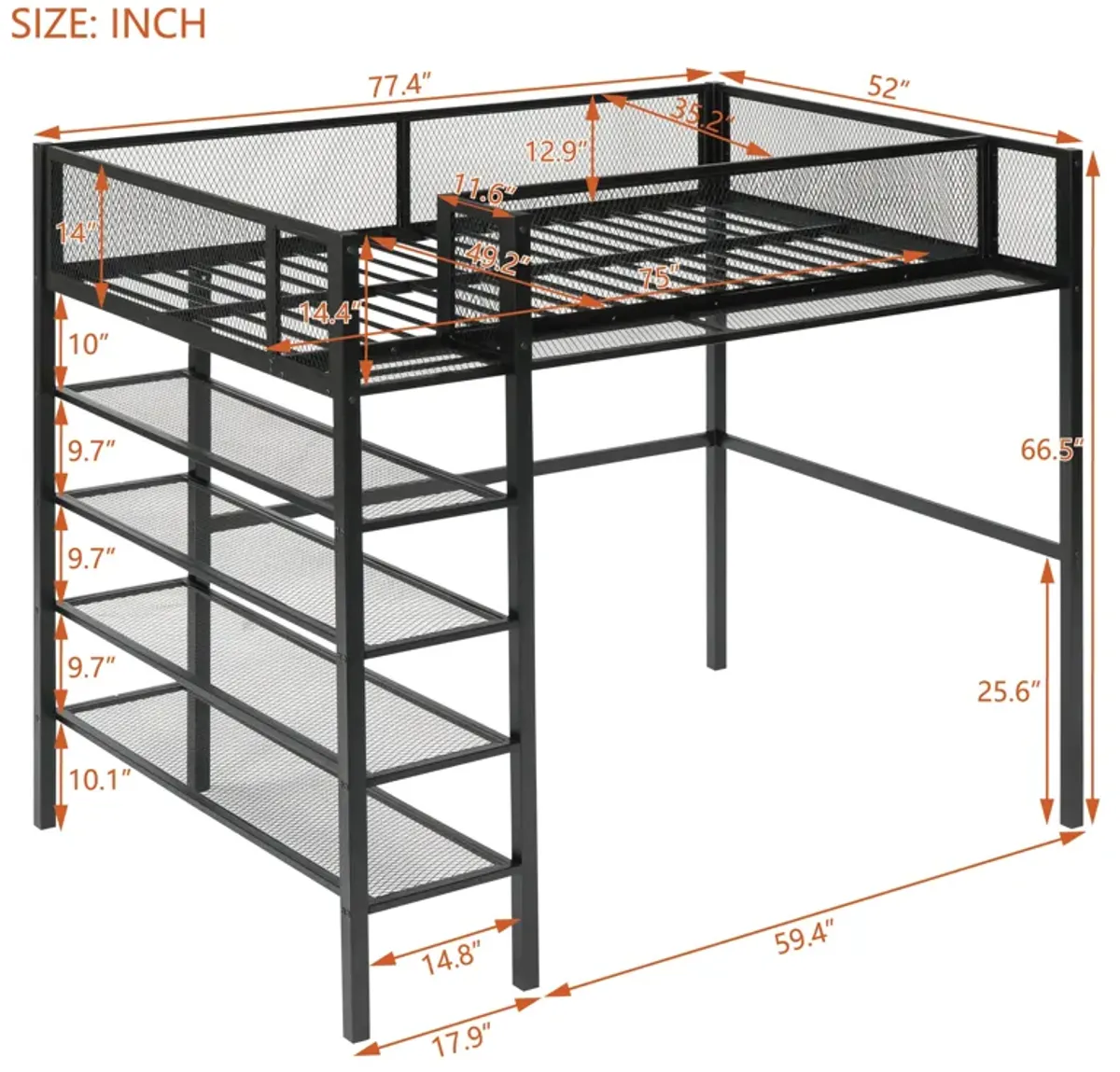 Merax Metal Loft Bed with Storage Shelves