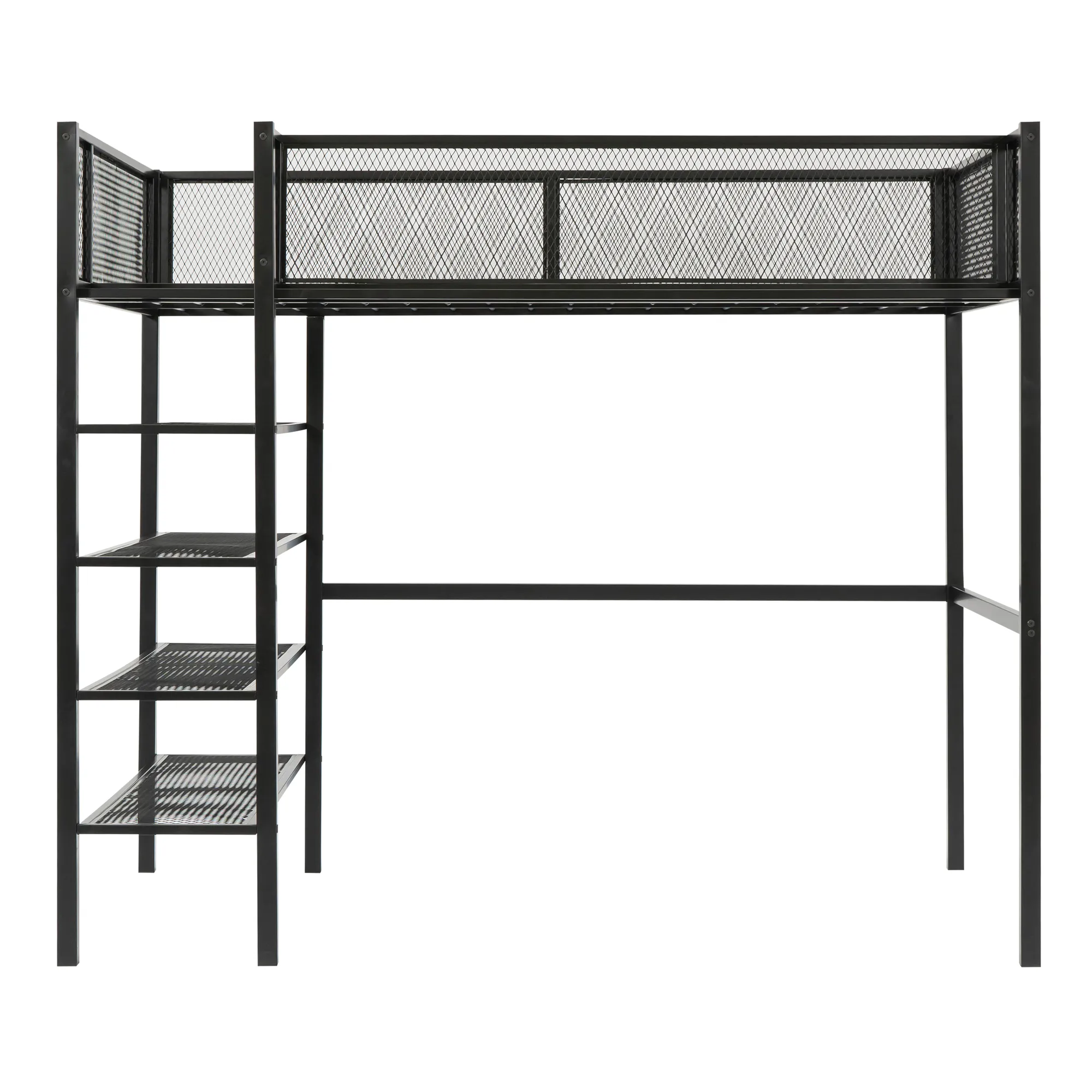 Merax Metal Loft Bed with Storage Shelves