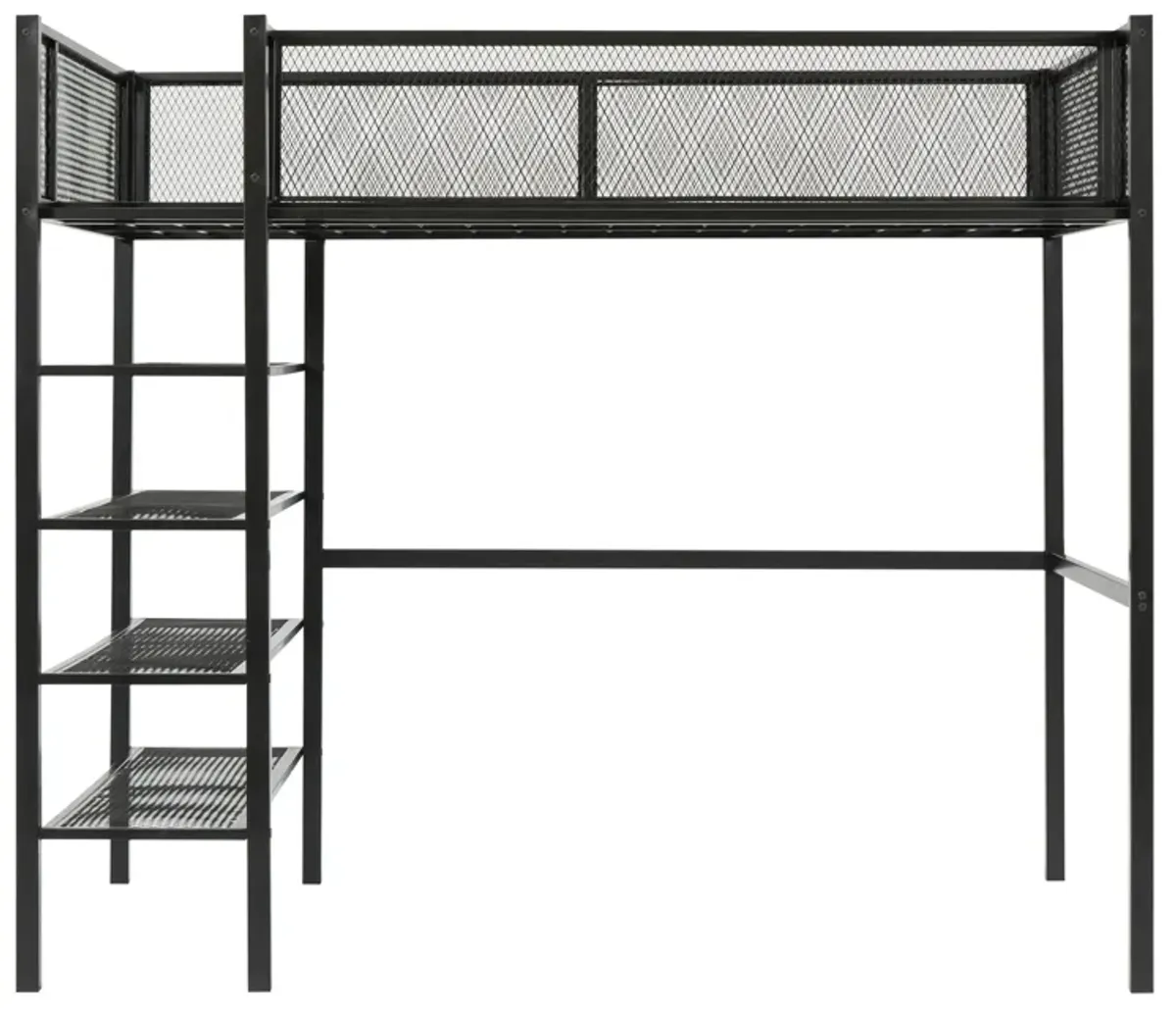 Merax Metal Loft Bed with Storage Shelves