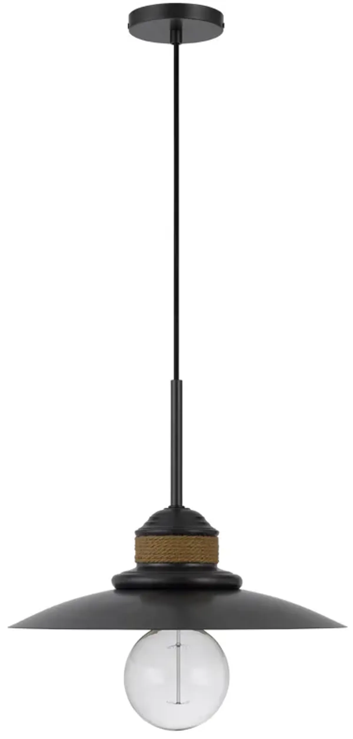 Oly 16 Inch Pendant Light w Burlap Rope Design, Dark Gray - Benzara