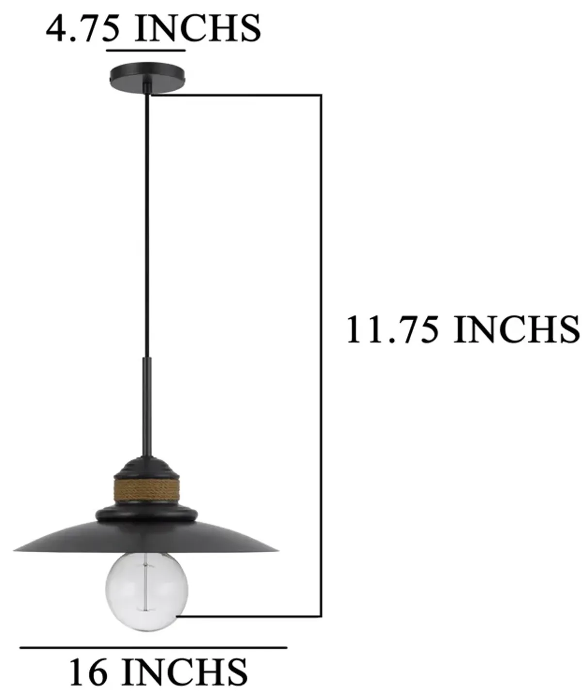 Oly 16 Inch Pendant Light w Burlap Rope Design, Dark Gray - Benzara