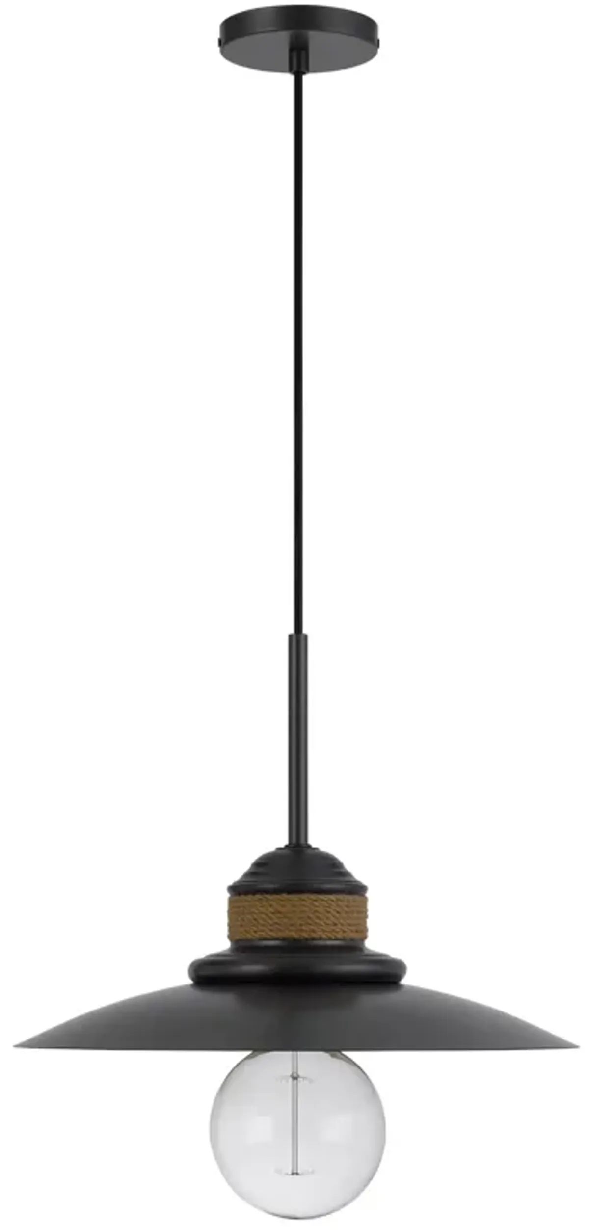 Oly 16 Inch Pendant Light w Burlap Rope Design, Dark Gray - Benzara