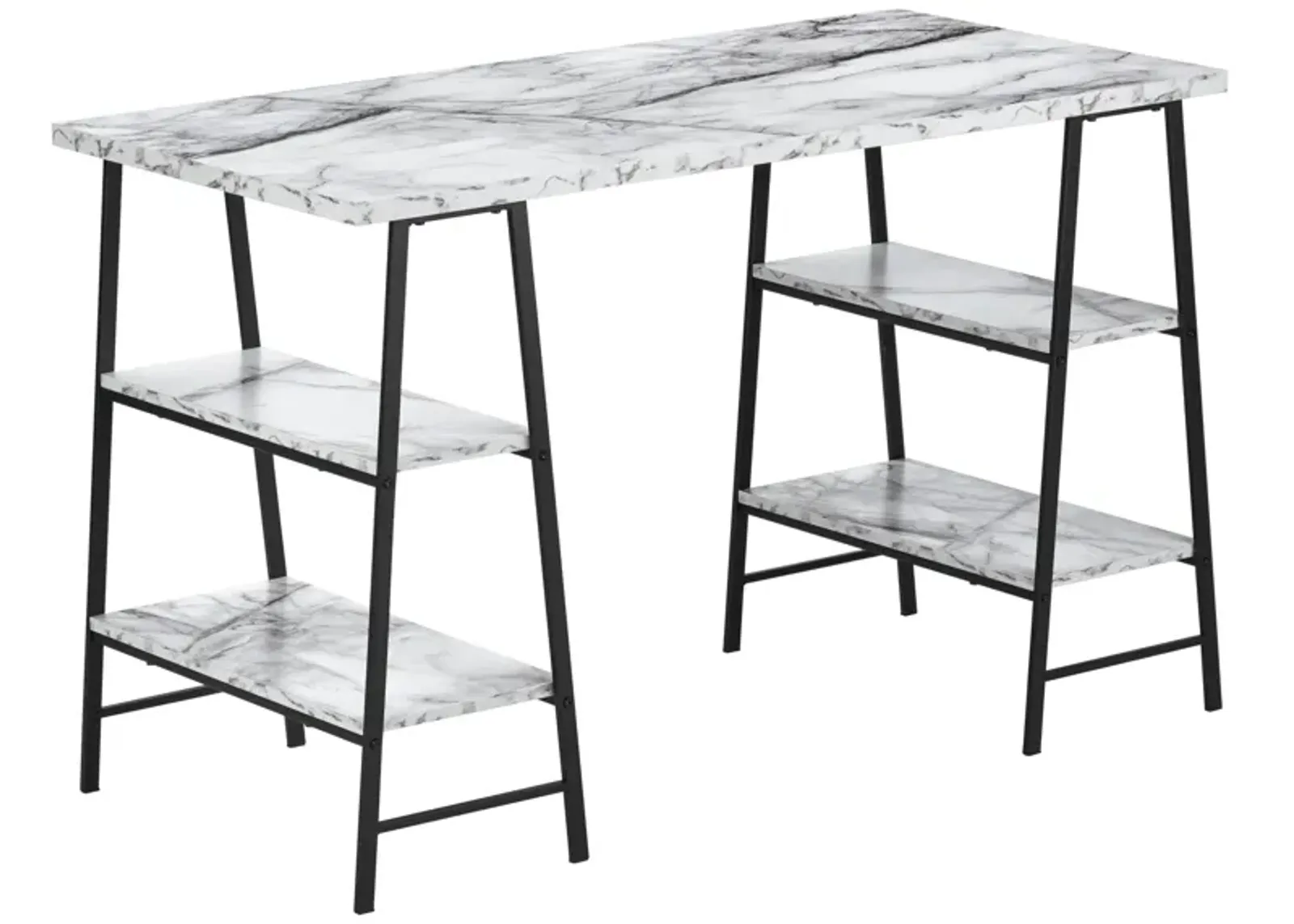 Monarch Specialties I 7527 Computer Desk, Home Office, Laptop, Storage Shelves, 48"L, Work, Metal, Laminate, White Marble Look, Black, Contemporary, Modern