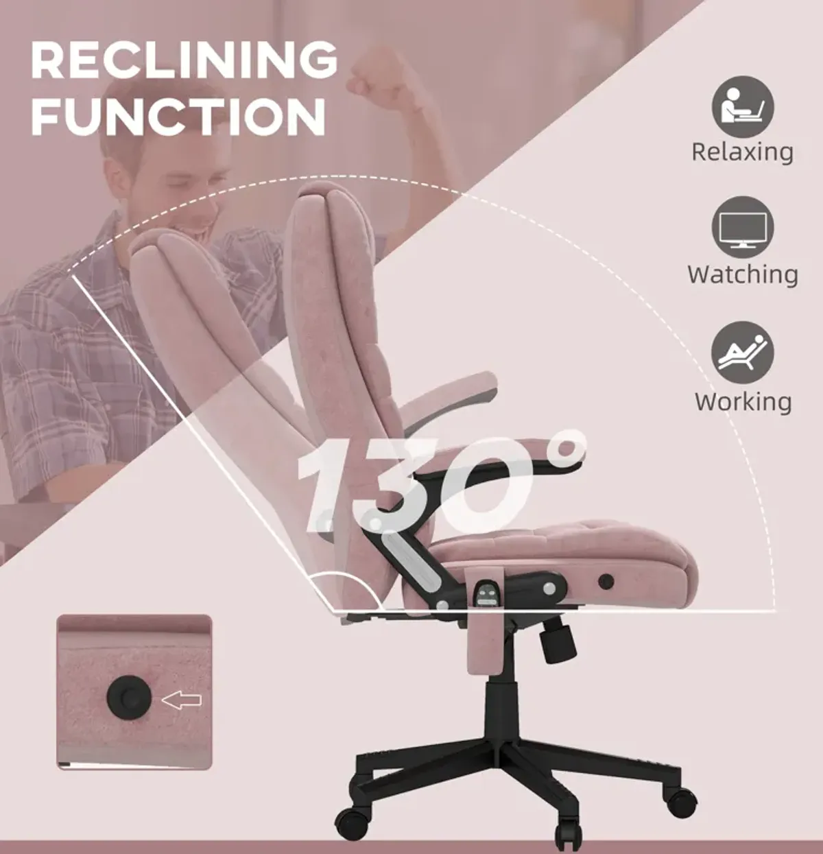 Pink 6-Point Vibrating Massage Chair: Heated, High Back, Remote