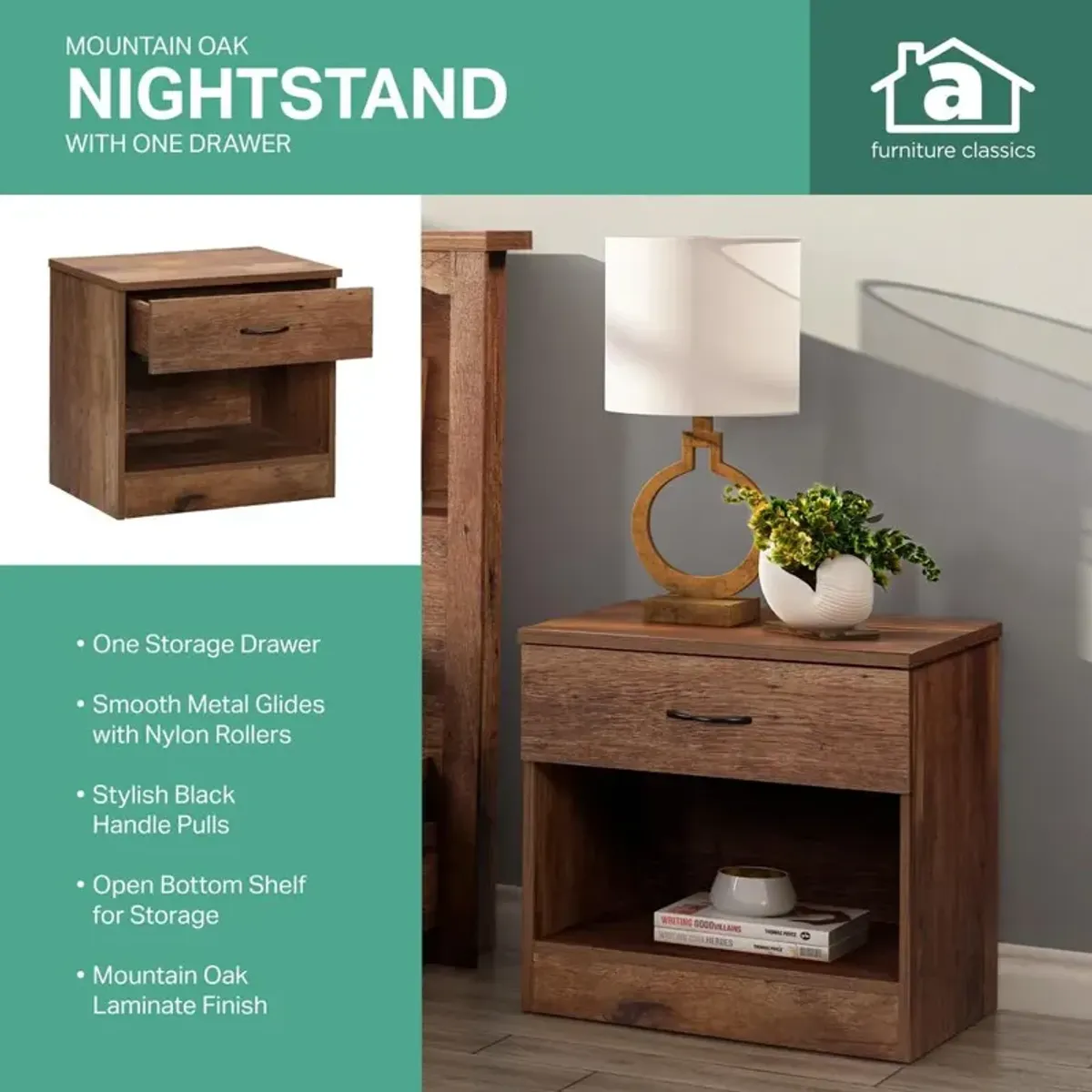 One Drawer Mountain Oak Nightstand