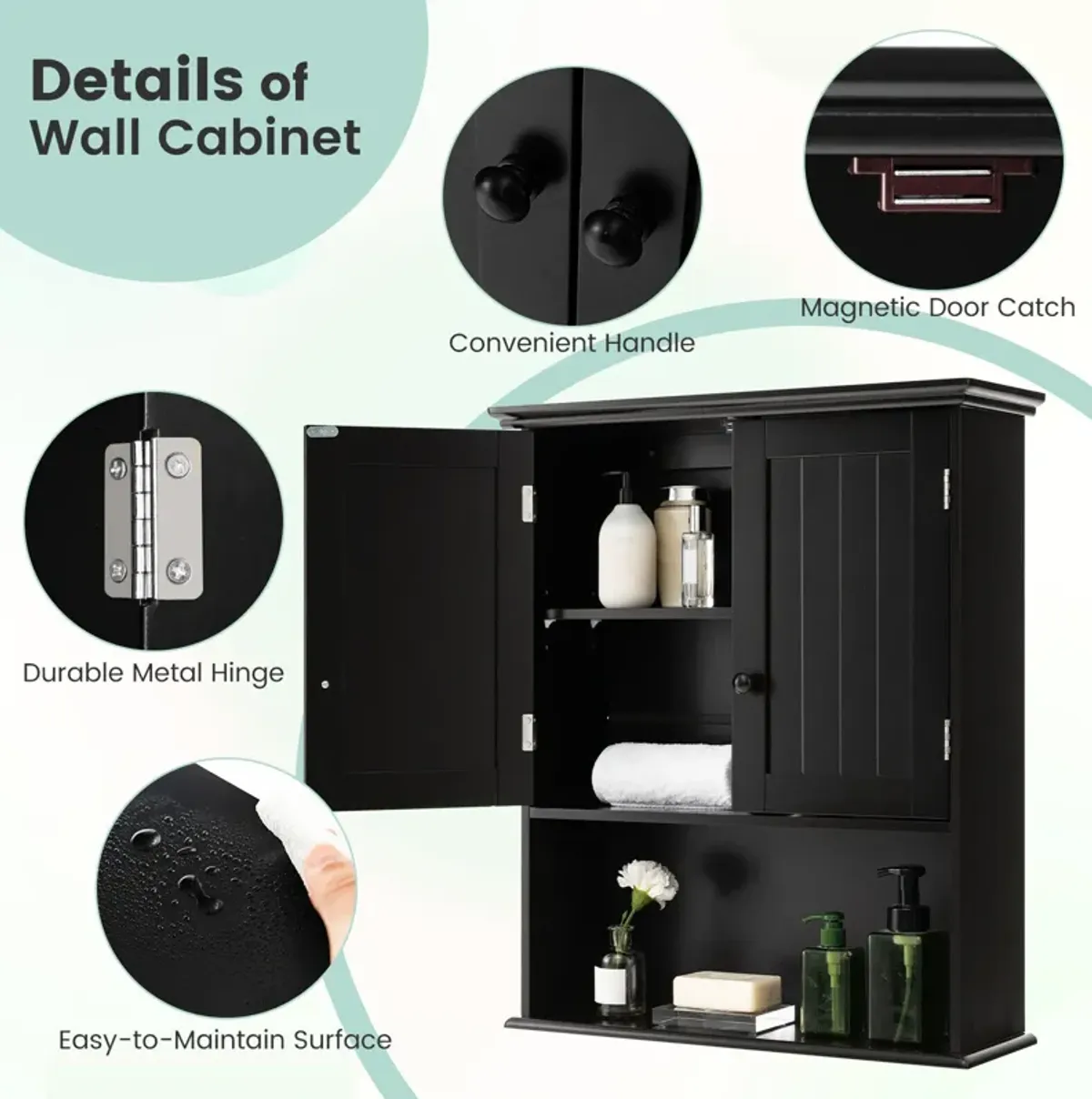 2-Door Wall Mount Bathroom Storage Cabinet with Open Shelf